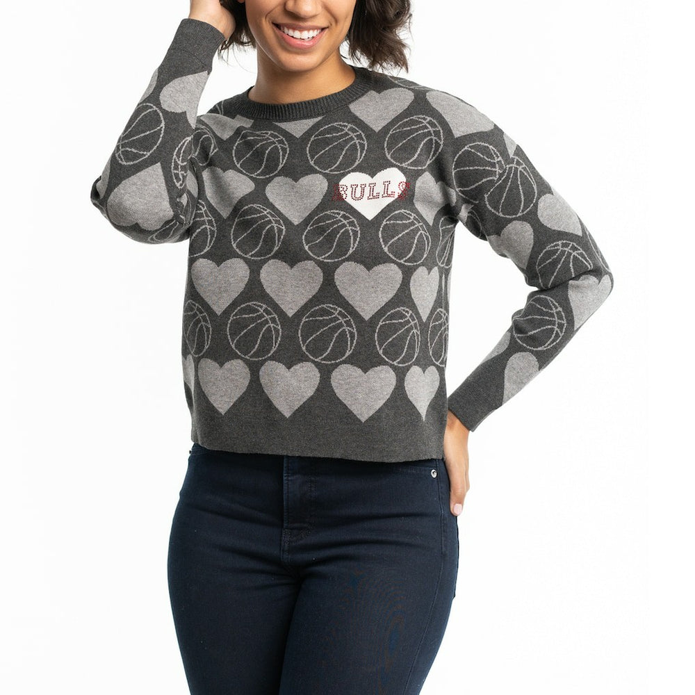 NBA Chicago Bulls Lusso Women's Basketball Love Swarovski Crystal Intarsia Pullover Sweater sale
