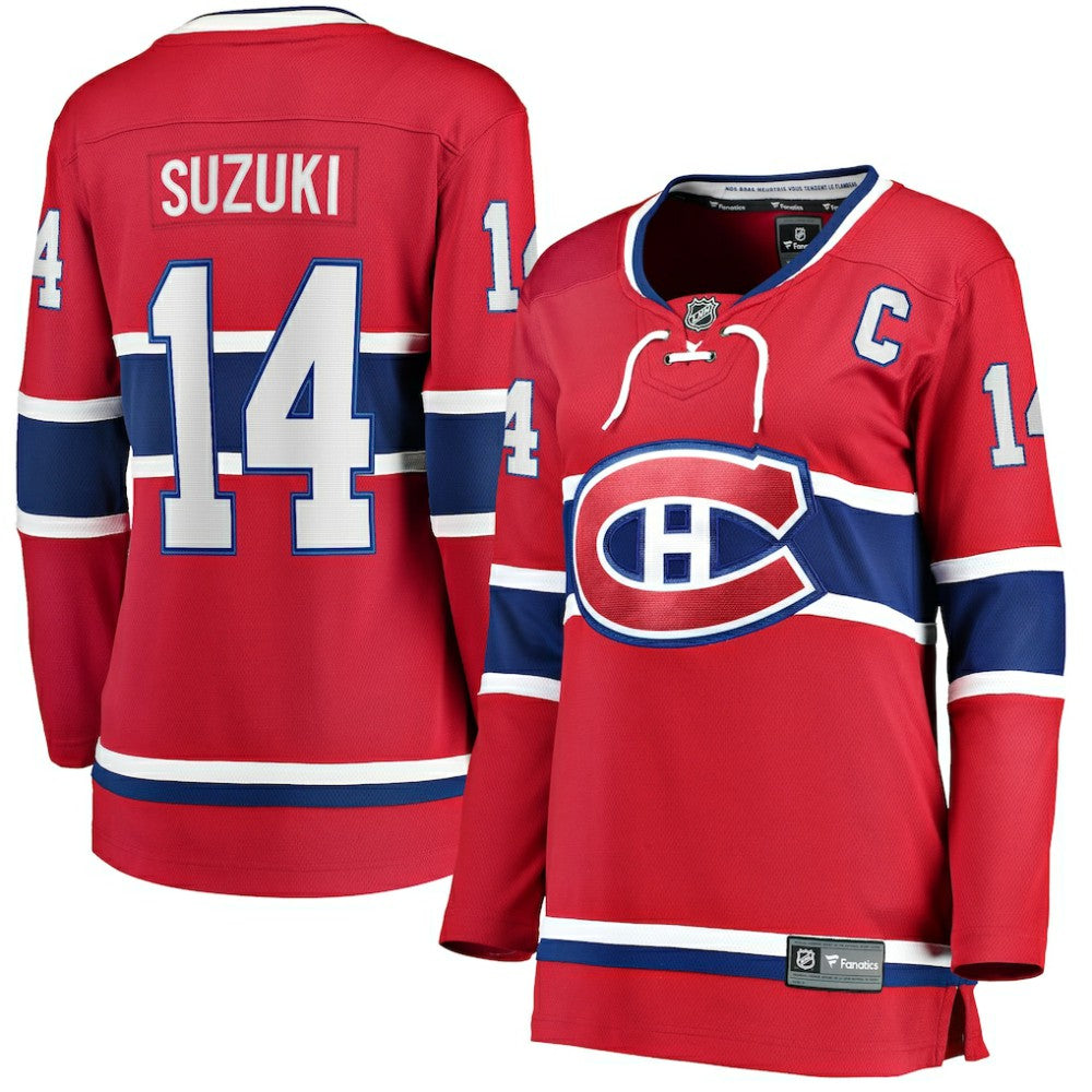 NHL Red Nick Suzuki Montreal Canadiens Fanatics Women's Home Captain Patch Breakaway Player Jersey