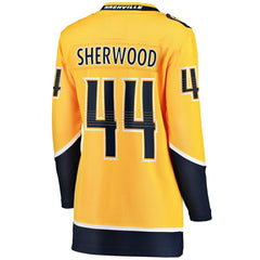 NHL Gold Kiefer Sherwood Nashville Predators Fanatics Women's Home Breakaway Player Jersey