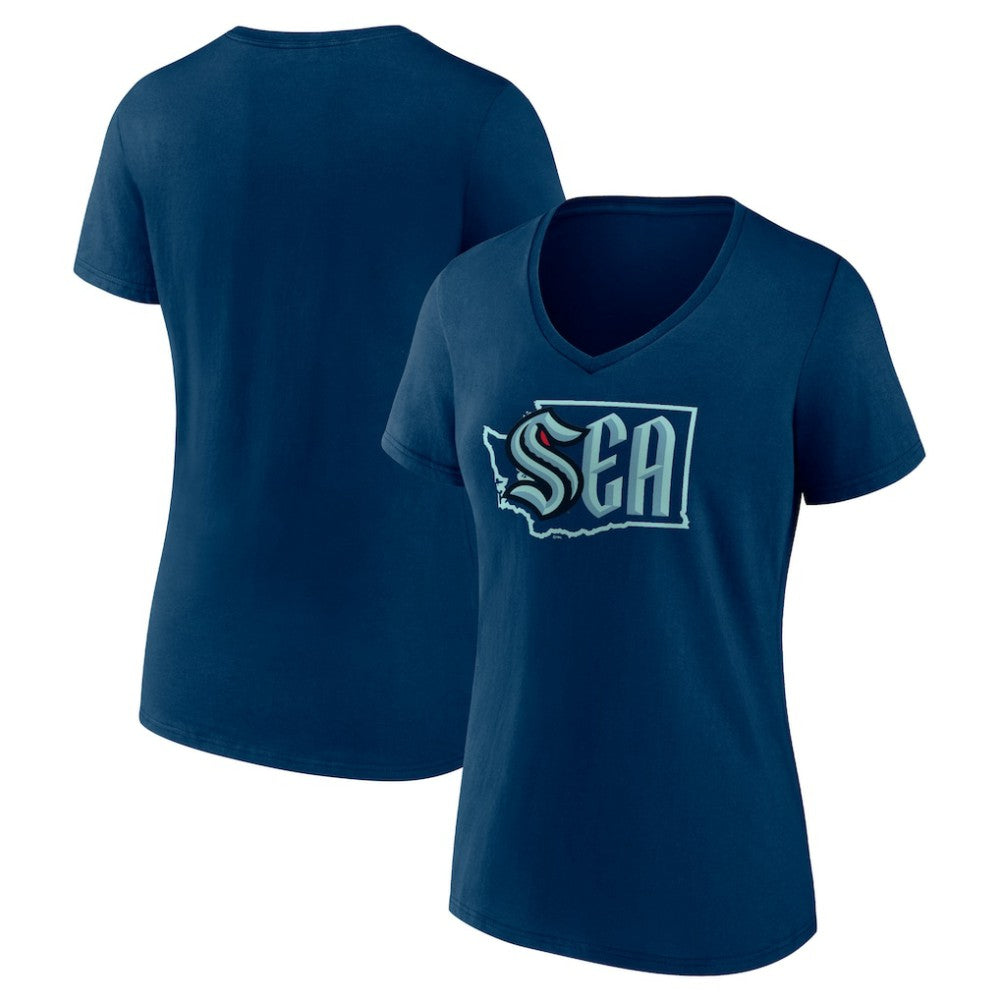 NHL Deep Sea Blue Seattle Kraken Women's Proclamation V-Neck T-Shirt