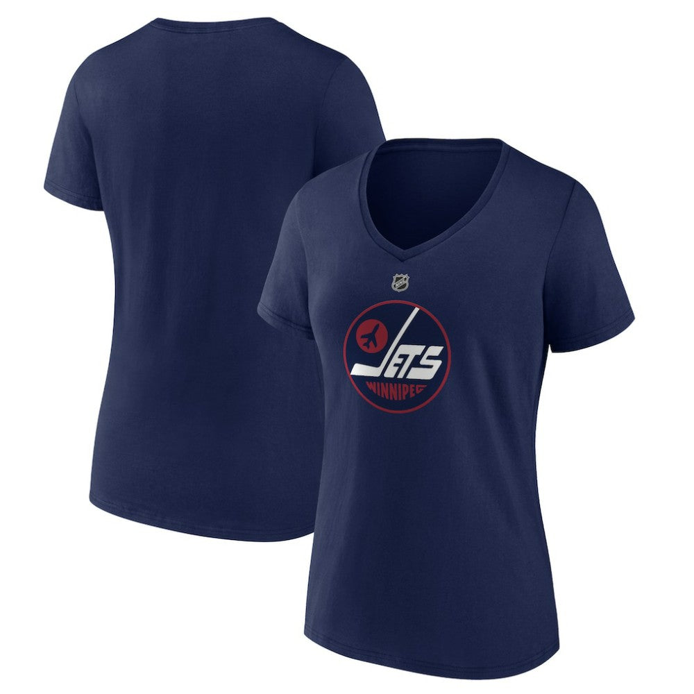 NHL Navy Winnipeg Jets Women's Alternate Logo V-Neck T-Shirt