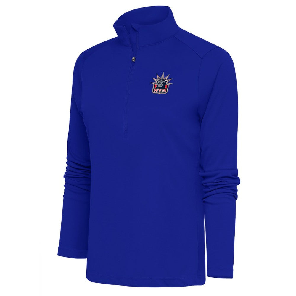 NHL Royal New York Rangers Antigua Women's Special Edition 2.0 Tribute Quarter-Zip Pullover Top