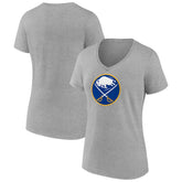 NHL Heather Gray Buffalo Sabres Women's Primary Logo Team V-Neck T-Shirt