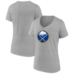 NHL Heather Gray Buffalo Sabres Women's Primary Logo Team V-Neck T-Shirt