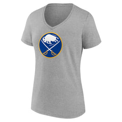 NHL Heather Gray Buffalo Sabres Women's Primary Logo Team V-Neck T-Shirt