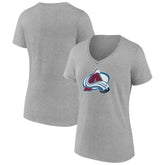 NHL Heather Gray Colorado Avalanche Women's Primary Logo Team V-Neck T-Shirt