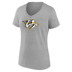 NHL Heather Gray Nashville Predators Women's Primary Logo Team V-Neck T-Shirt