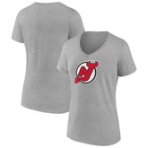 NHL Heather Gray New Jersey Devils Women's Primary Logo Team V-Neck T-Shirt