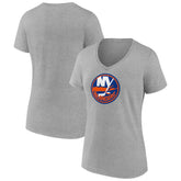 NHL Heather Gray New York Islanders Women's Primary Logo Team V-Neck T-Shirt