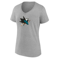 NHL Heather Gray San Jose Sharks Women's Primary Logo Team V-Neck T-Shirt