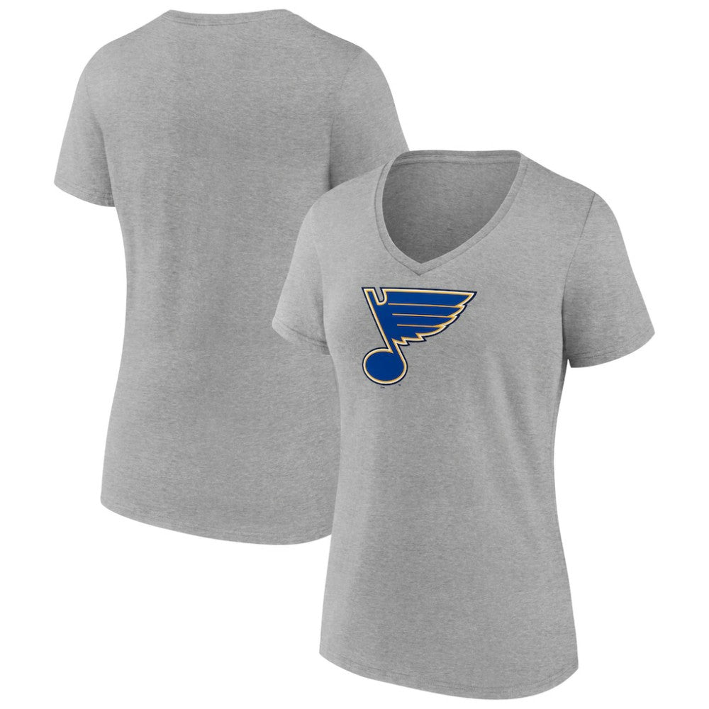NHL Heather Gray St. Louis Blues Women's Primary Logo Team V-Neck T-Shirt