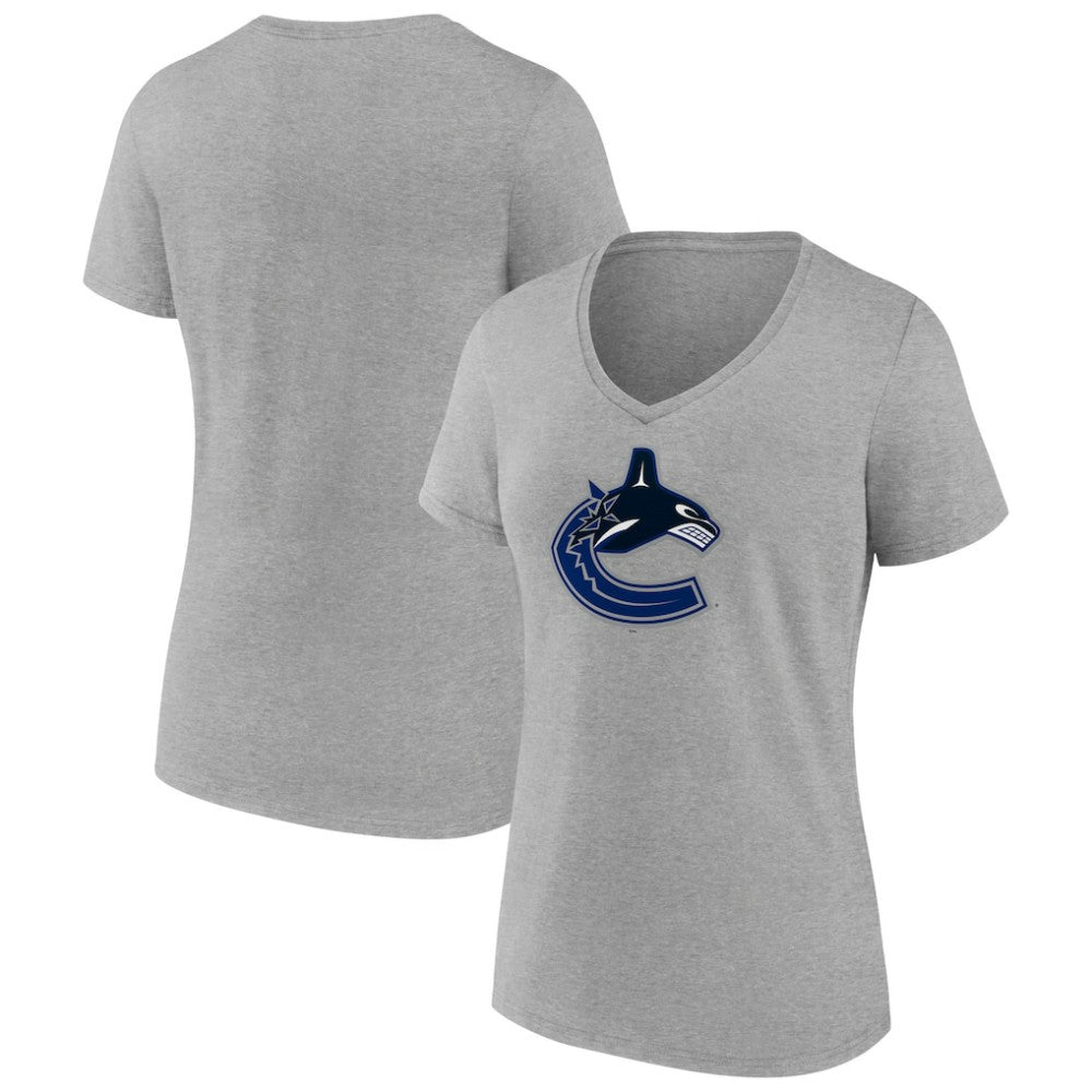 NHL Heather Gray Vancouver Canucks Women's Primary Logo Team V-Neck T-Shirt