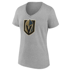 NHL Heather Gray Vegas Golden Knights Women's Primary Logo Team V-Neck T-Shirt