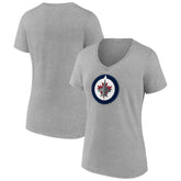 NHL Heather Gray Winnipeg Jets Women's Primary Logo Team V-Neck T-Shirt