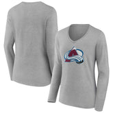 NHL Heather Gray Colorado Avalanche Women's Primary Logo Team Long Sleeve V-Neck T-Shirt