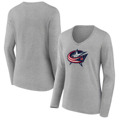 NHL Heather Gray Columbus Blue Jackets Women's Primary Logo Team Long Sleeve V-Neck T-Shirt