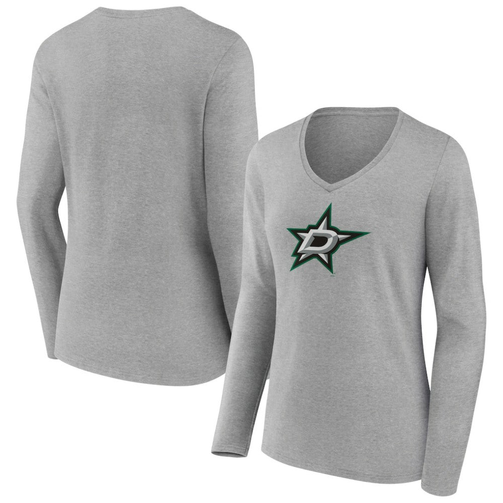 NHL Heather Gray Dallas Stars Women's Primary Logo Team Long Sleeve V-Neck T-Shirt