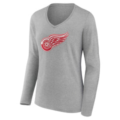 NHL Heather Gray Detroit Red Wings Women's Primary Logo Team Long Sleeve V-Neck T-Shirt
