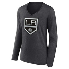 NHL Heather Charcoal Los Angeles Kings Women's Primary Team Logo Long Sleeve V-Neck T-Shirt