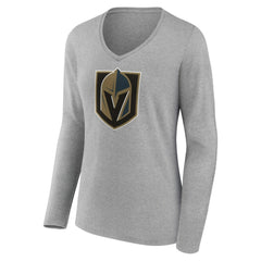NHL Heather Gray Vegas Golden Knights Women's Primary Logo Team Long Sleeve V-Neck T-Shirt