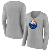 NHL Heather Gray Buffalo Sabres Women's Primary Logo Team Long Sleeve V-Neck T-Shirt
