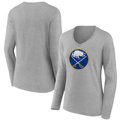 NHL Heather Gray Buffalo Sabres Women's Primary Logo Team Long Sleeve V-Neck T-Shirt