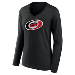 NHL Black Carolina Hurricanes Women's Primary Team Logo Long Sleeve V-Neck T-Shirt