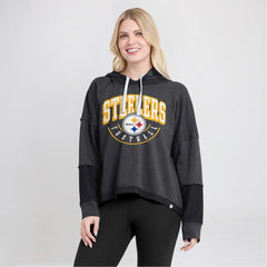 Women's Lightewight Modest Crop Lounge Helmet Arch Pullover Hoodie - Pittsburgh Steelers