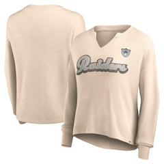 Women's Go For It Notch Neck Waffle Knit Lightweight Long Sleeve T-Shirt - Las Vegas Raiders