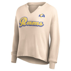 Women's Go For It Notch Neck Waffle Knit Lightweight Long Sleeve T-Shirt - Los Angeles Rams