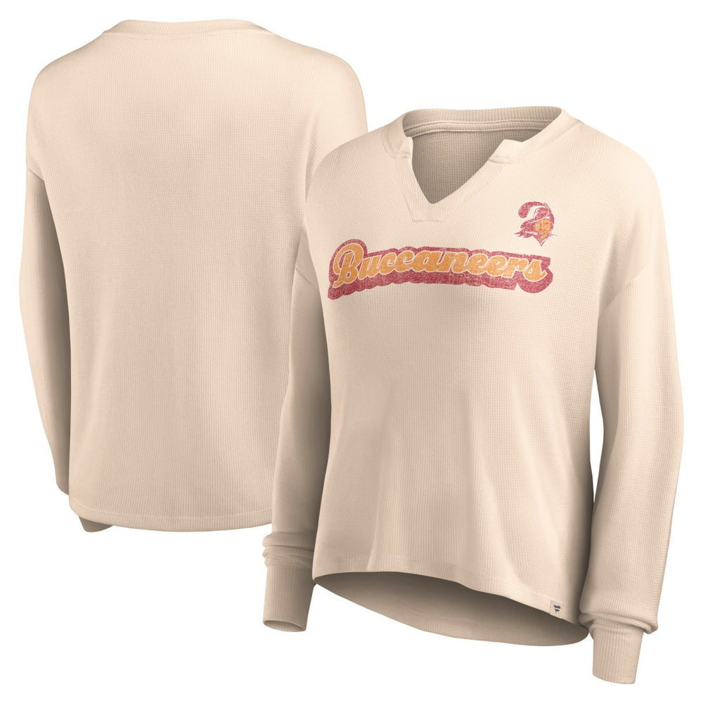 Women's Go For It Notch Neck Waffle Knit Lightweight Long Sleeve T-Shirt - Tampa Bay Buccaneers