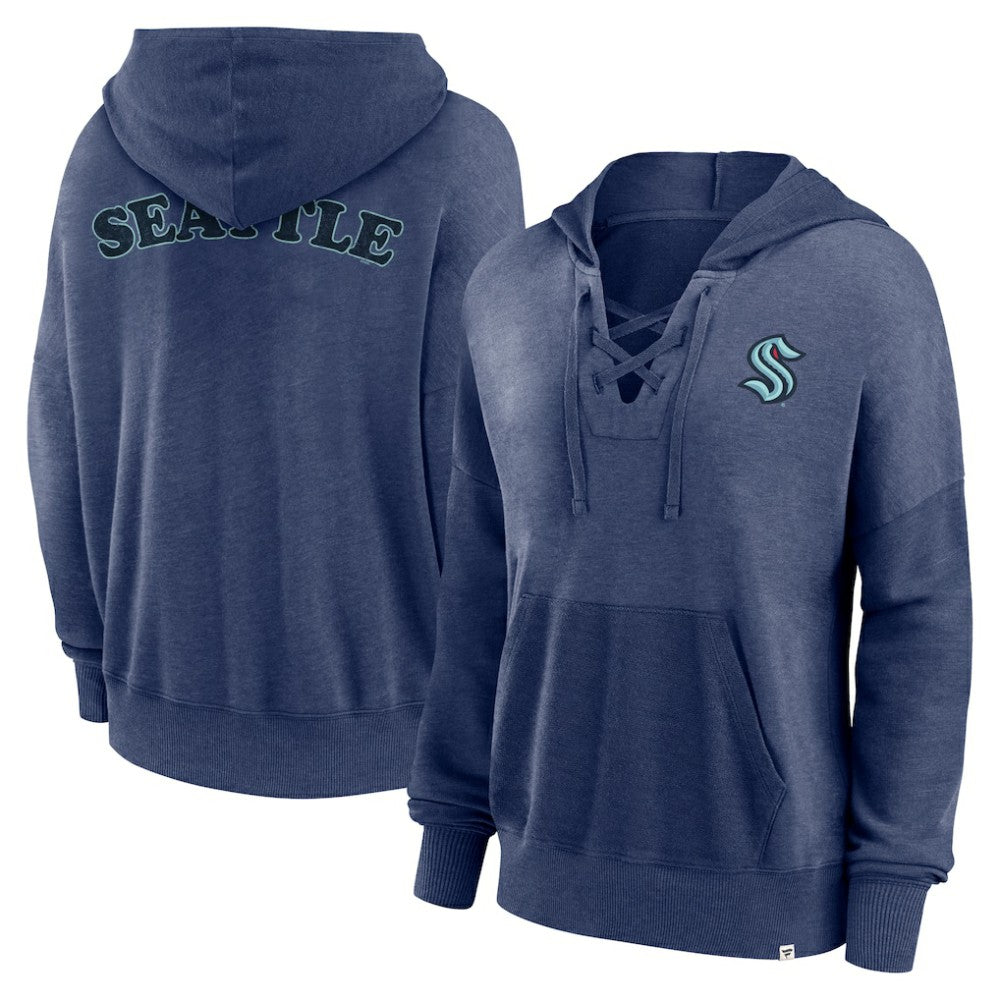 NHL Navy Seattle Kraken Fanatics Women's Breakout Lace-Up Pullover Hoodie