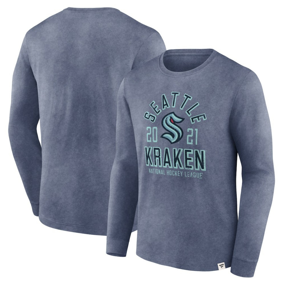 NHL Heather Deep Sea Blue Seattle Kraken Fanatics Keep The Zone Long Sleeve T-Shirt