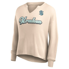 NHL Oatmeal Seattle Kraken Fanatics Women's Go For It Notch Neck Waffle Knit Long Sleeve T-Shirt