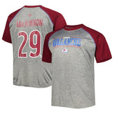 NHL Heather Gray/Burgundy Nathan MacKinnon Colorado Avalanche Fanatics Big & Tall Contrast Raglan Name & Number T-Shirt