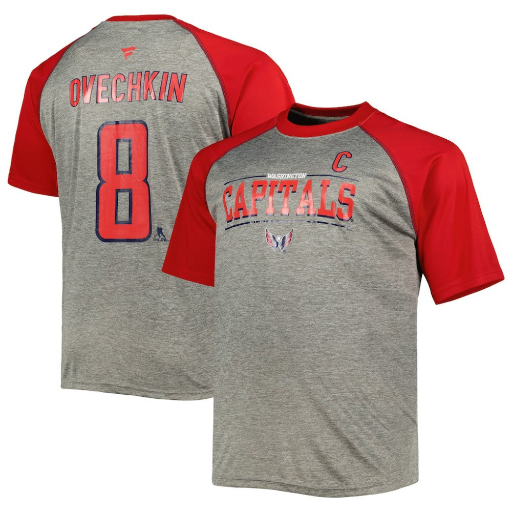 NHL Heather Gray/Red Alexander Ovechkin Washington Capitals Fanatics Big & Tall Captain Patch Contrast Raglan Name & Number T-Shirt