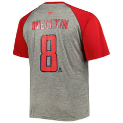 NHL Heather Gray/Red Alexander Ovechkin Washington Capitals Fanatics Big & Tall Captain Patch Contrast Raglan Name & Number T-Shirt