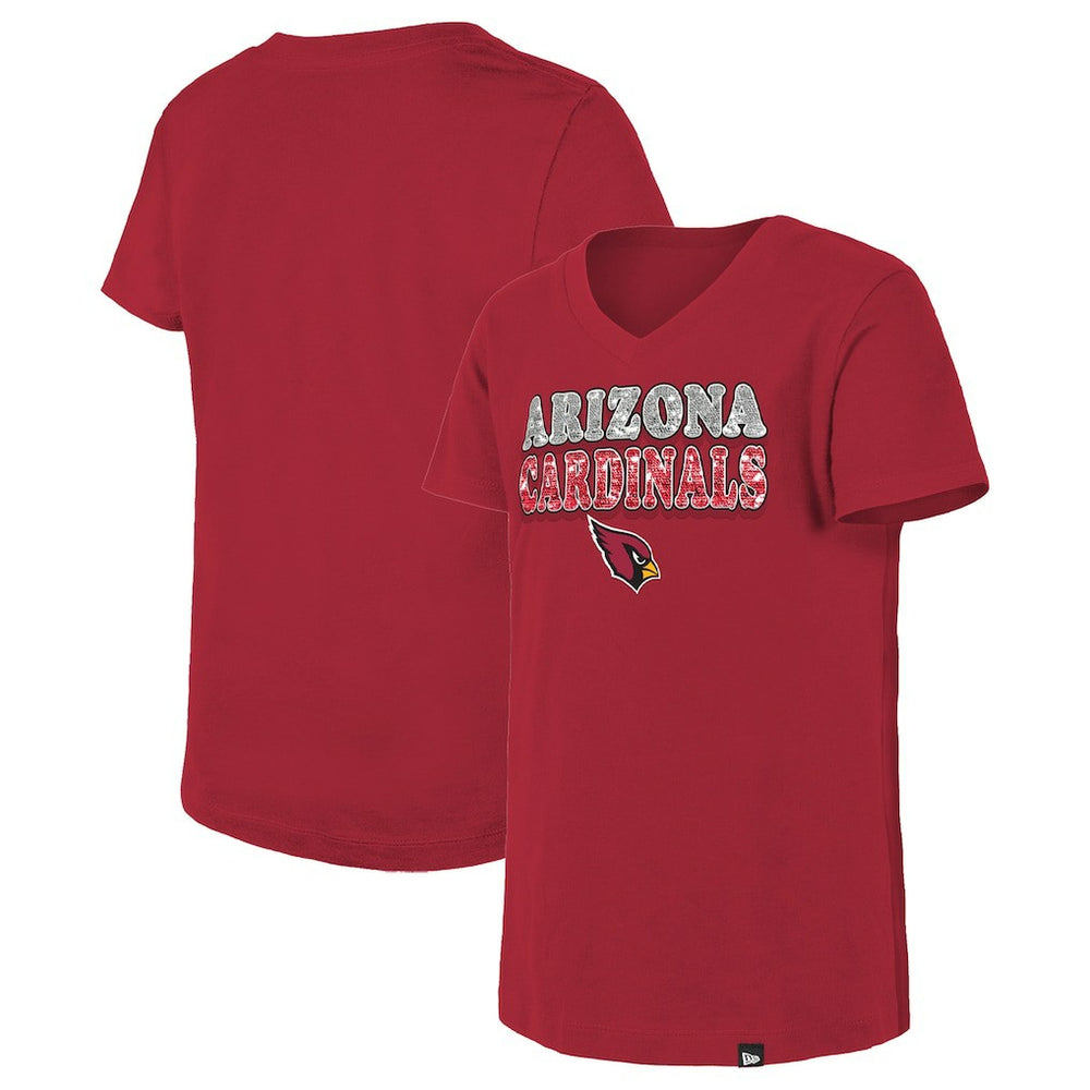 Girls Youth Reverse Sequin V-Neck T-Shirt - Arizona Cardinals