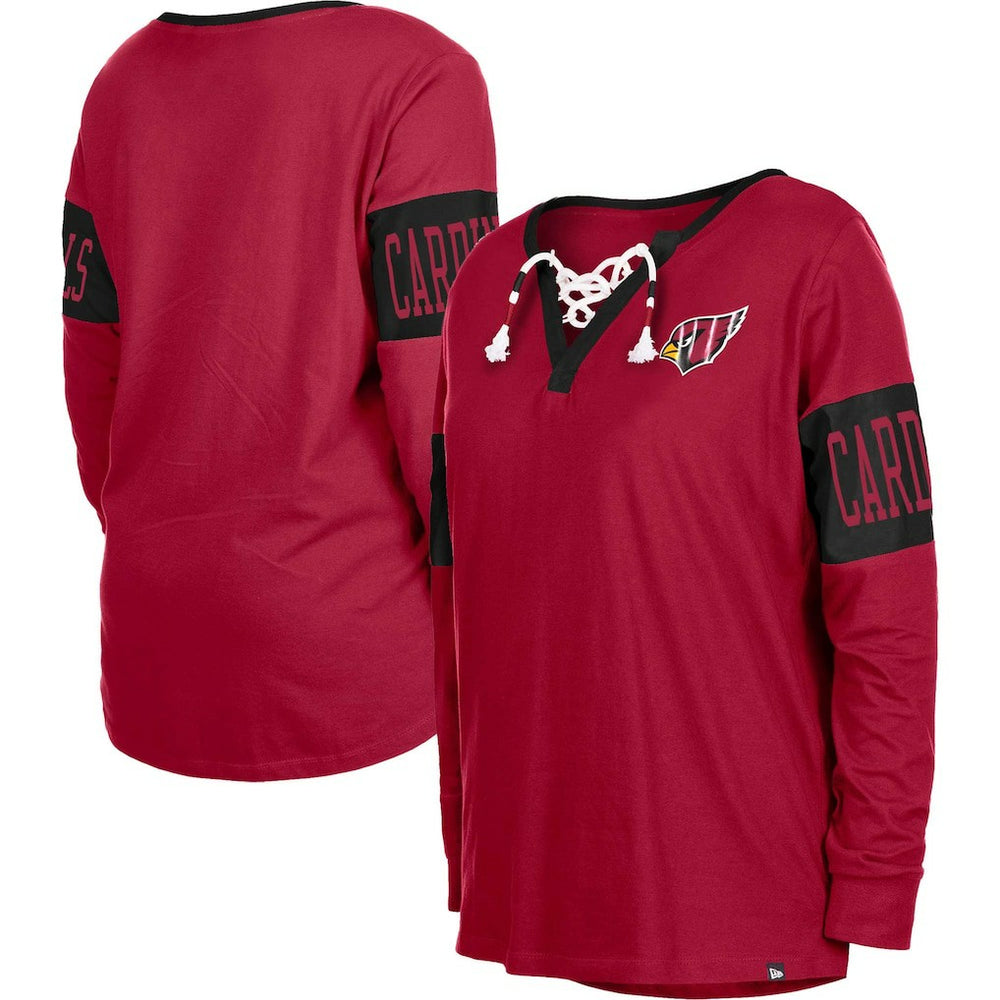 Women's Lace-Up Notch Neck Long Sleeve T-Shirt - Arizona Cardinals