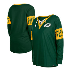 Women's Lace-Up Notch Neck Long Sleeve T-Shirt - Green Bay Packers