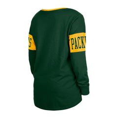 Women's Lace-Up Notch Neck Long Sleeve T-Shirt - Green Bay Packers