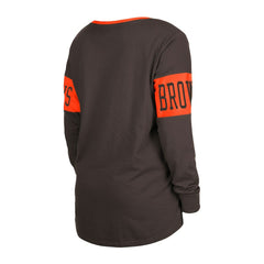 Women's Lace-Up Notch Neck Long Sleeve T-Shirt - Cleveland Browns