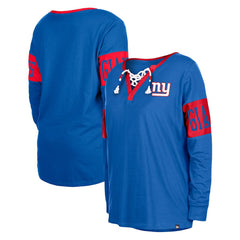 Women's Lace-Up Notch Neck Long Sleeve T-Shirt - New York Giants