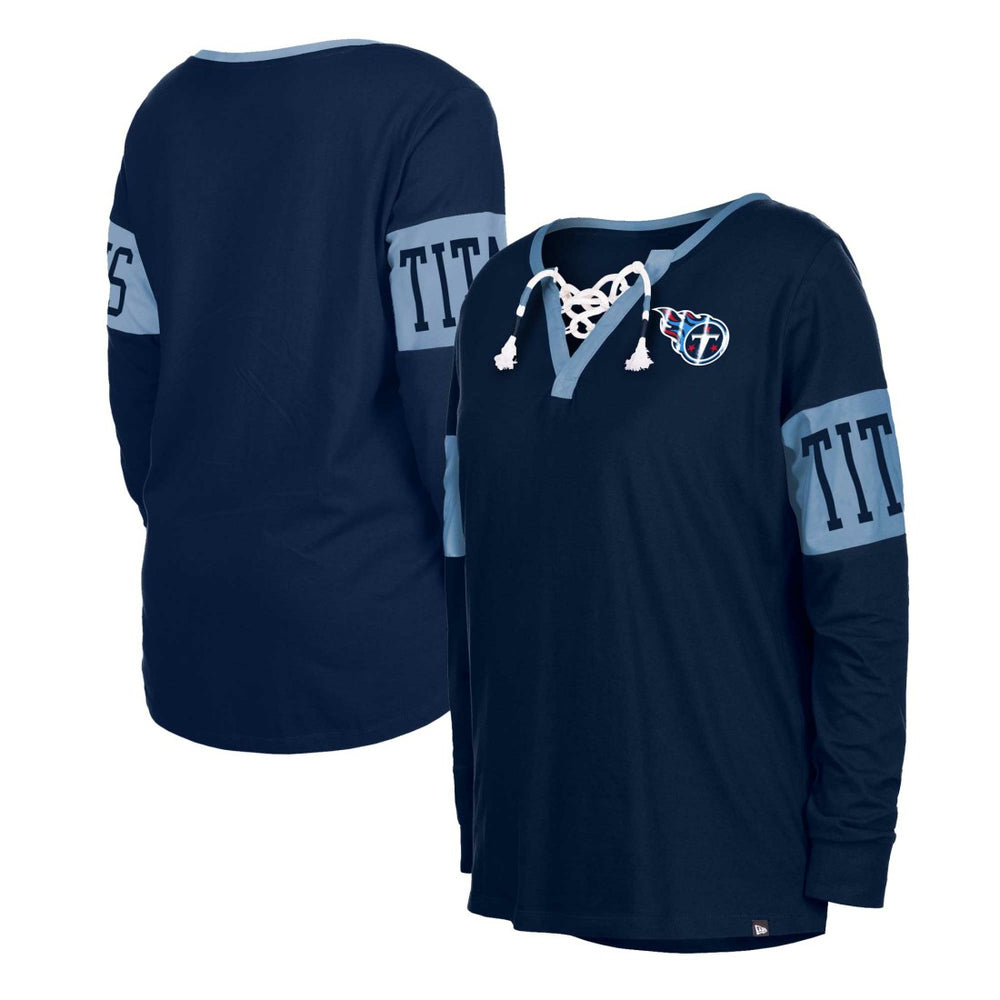 Women's Lace-Up Notch Neck Long Sleeve T-Shirt - Tennessee Titans