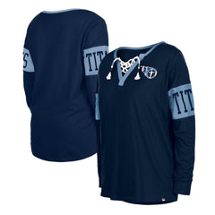 Women's Lace-Up Notch Neck Long Sleeve T-Shirt - Tennessee Titans