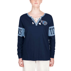 Women's Lace-Up Notch Neck Long Sleeve T-Shirt - Tennessee Titans