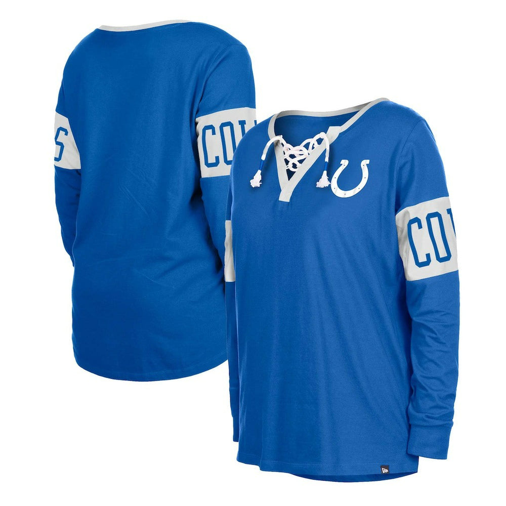 Women's Lace-Up Notch Neck Long Sleeve T-Shirt - Indianapolis Colts