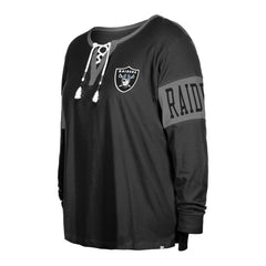 Women's Plus Size Lace-Up Notch Neck Long Sleeve T-Shirt - Las Vegas Raiders