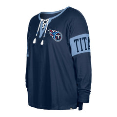 Women's Plus Size Lace-Up Notch Neck Long Sleeve T-Shirt - Tennessee Titans