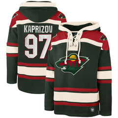 NHL Green Kirill Kaprizov Minnesota Wild '47 Player Name & Number Lacer Pullover Hoodie